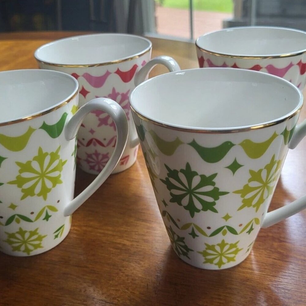Set of 4 Kate Spade Holly Heights Christmas Mugs by Lenox, Green & Red, NWOT!